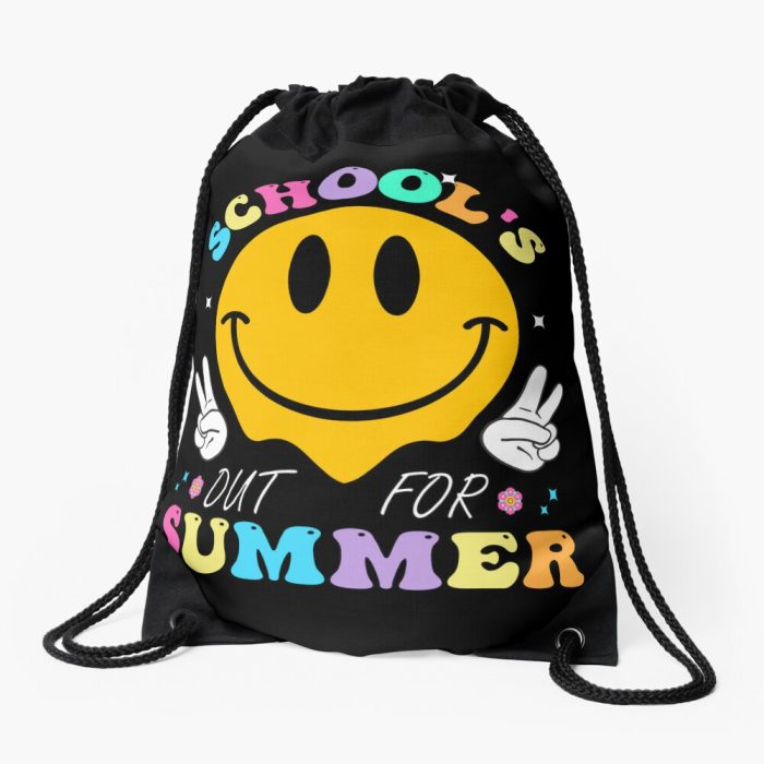 Happy Last Day Of School Graduation Groovy Summer Teacher Student Drawstring Bag DSB693