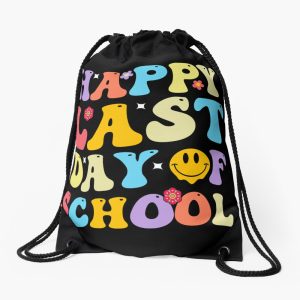 Happy Last Day Of School Graduation Groovy Summer Teacher Student Drawstring Bag DSB723