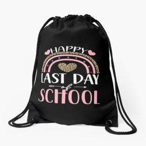 Happy Last Day Of School Hello Summer Students And Teachers Rainbow Drawstring Bag DSB1340