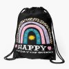 Happy Last Day Of School Teacher Student Graduation Rainbow Drawstring Bag DSB1373