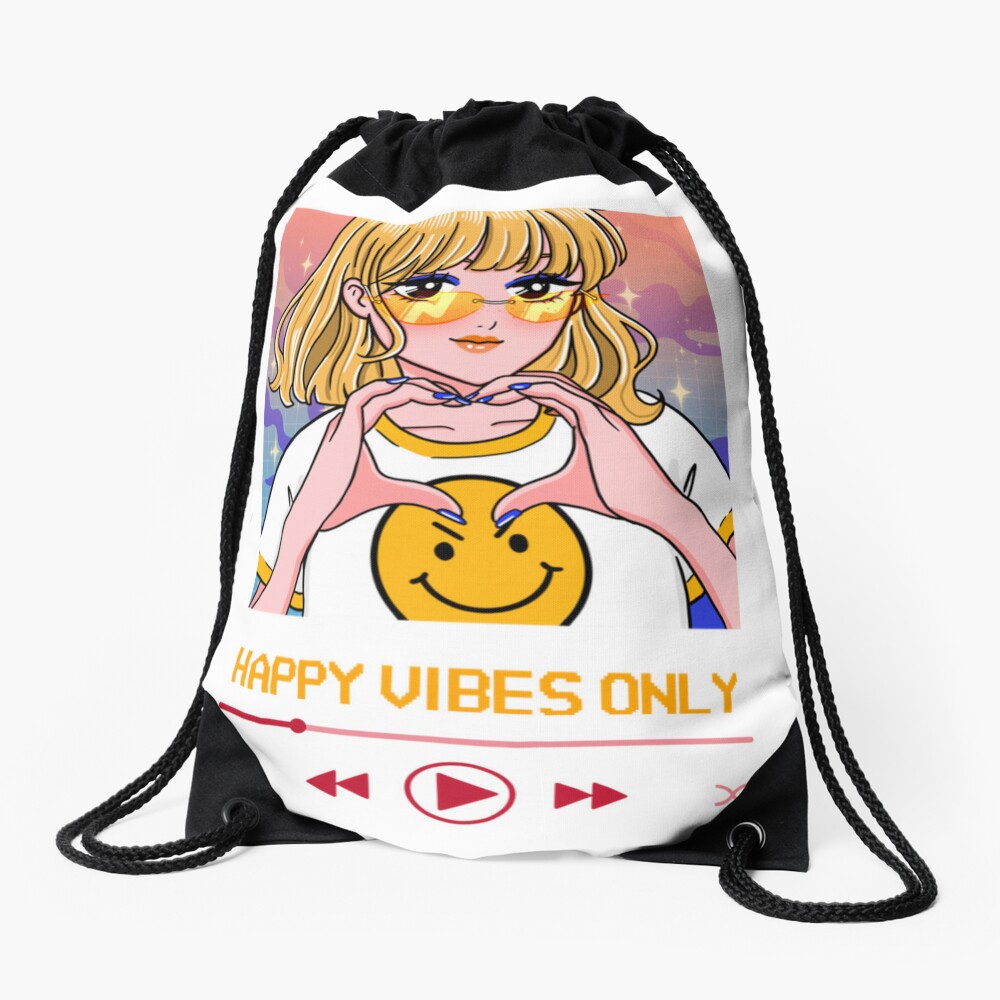 19 Happy Vibes Only Playlist Collection Aesthetic Design Drawstring Bag DSB720