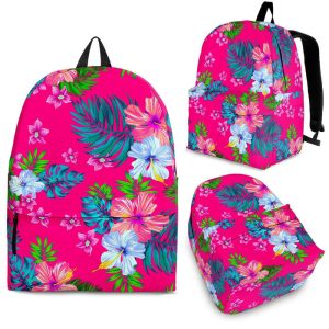 Hot Pink Aloha Hibiscus Pattern Print Back To School Backpack BP722