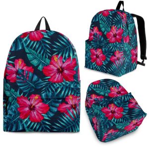 Hot Pink Hibiscus Tropical Pattern Print Back To School Backpack BP721