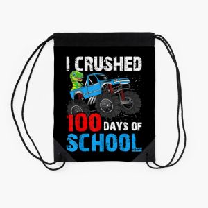 I Crushed 100 Day Of School T Rex Happy Teacher Kids Drawstring Bag DSB1400 2