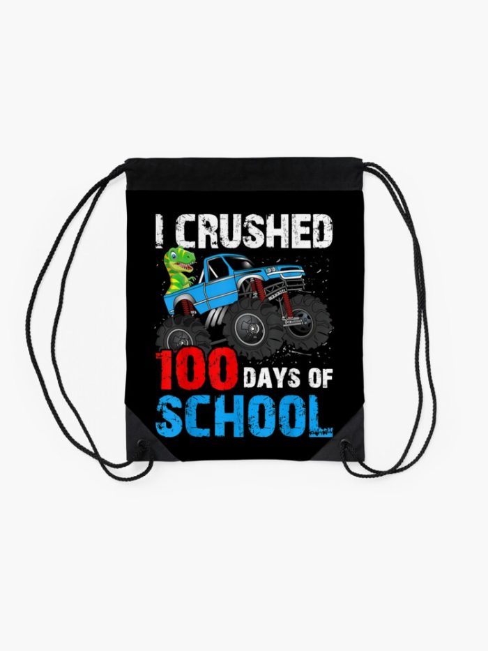 I Crushed 100 Day Of School T Rex Happy Teacher Kids Drawstring Bag DSB1400 2