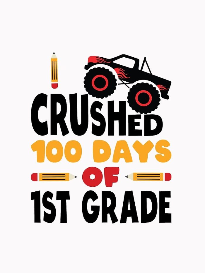 I Crushed 100 Days Of First Grade 100 Days Of School 1St Grade Kids Boys Monster Truck Drawstring Bag DSB1431 1