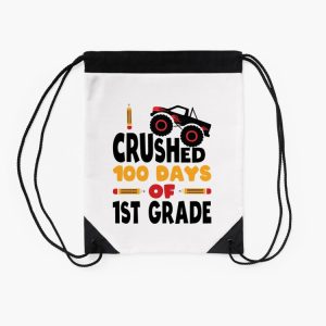 I Crushed 100 Days Of First Grade 100 Days Of School 1St Grade Kids Boys Monster Truck Drawstring Bag DSB1431 2