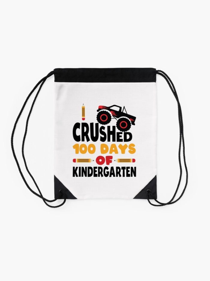 I Crushed 100 Days Of Kindergarten 100 Days Of School Kinder Kids Boys Monster Truck Drawstring Bag DSB1391 2