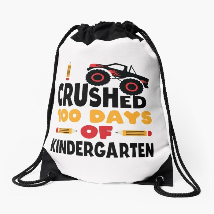 I Crushed 100 Days Of Kindergarten 100 Days Of School Kinder Kids Boys Monster Truck Drawstring Bag DSB1391