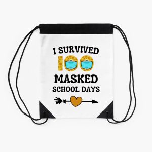 I Survived 100 Masked School Days Funny 100Th Day Of School Drawstring Bag DSB1436 2