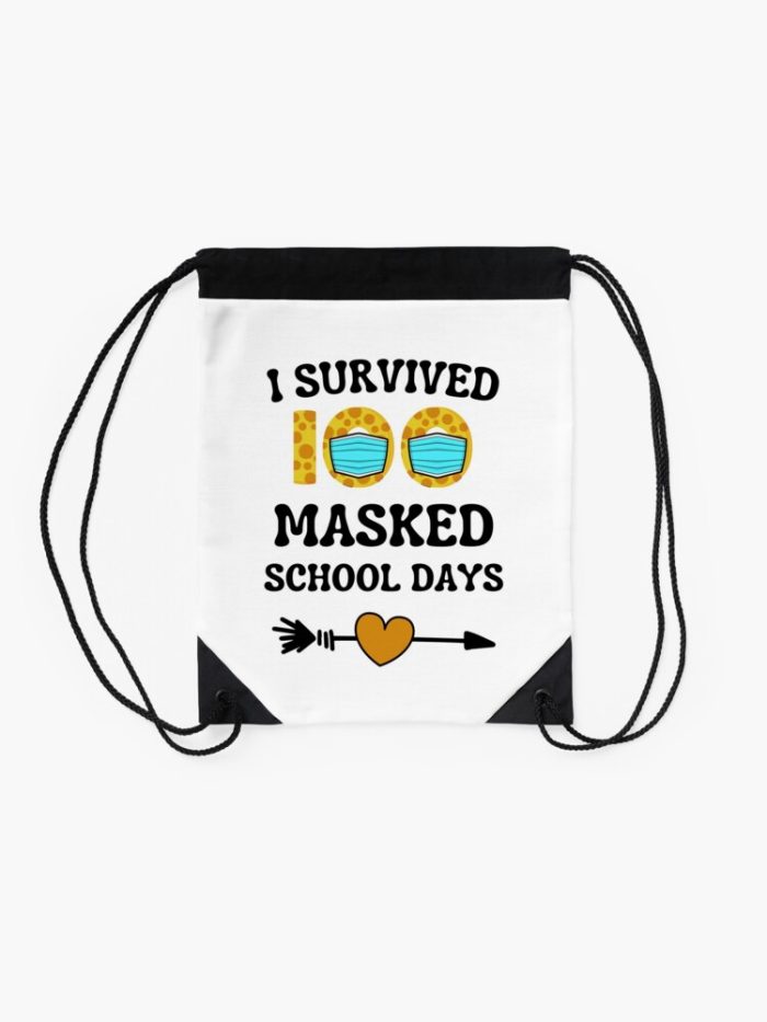 I Survived 100 Masked School Days Funny 100Th Day Of School Drawstring Bag DSB1436 2