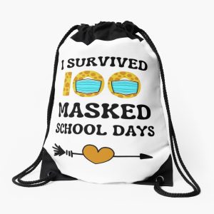 I Survived 100 Masked School Days Funny 100Th Day Of School Drawstring Bag DSB1436