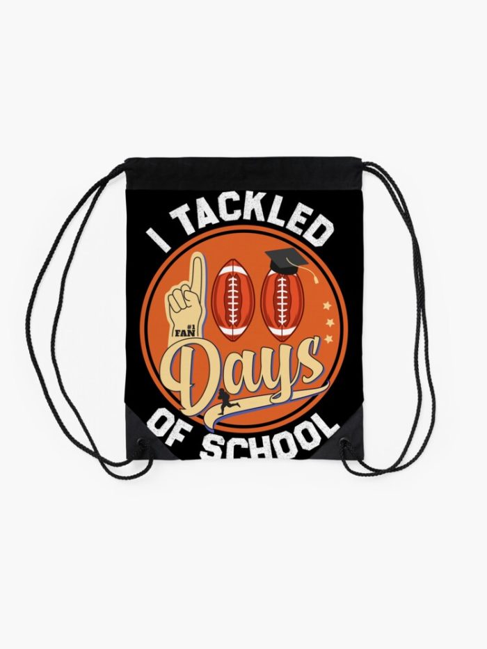 I Tackled 100 Day Of School Football Vintage 100Th Day Drawstring Bag DSB1404 2