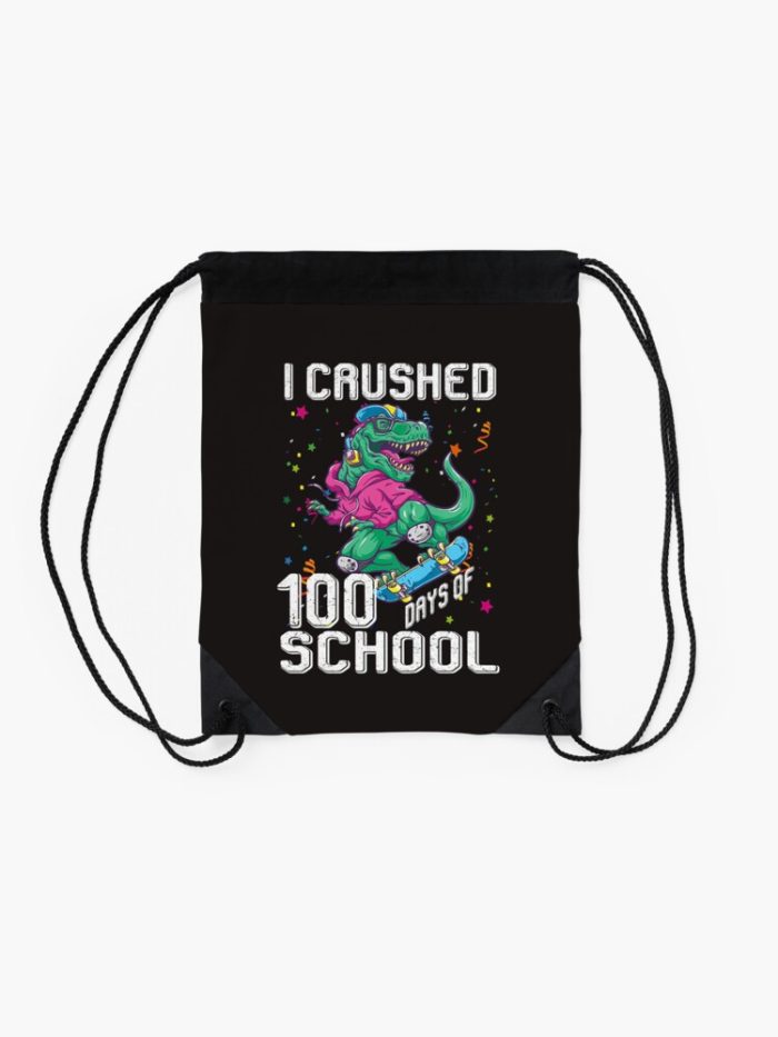 Kids 100 Days Of School Trex Skateboard 100Th Day Of School Boys Drawstring Bag DSB087 2