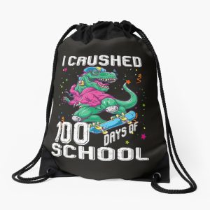 Kids 100 Days Of School Trex Skateboard 100Th Day Of School Boys Drawstring Bag DSB087