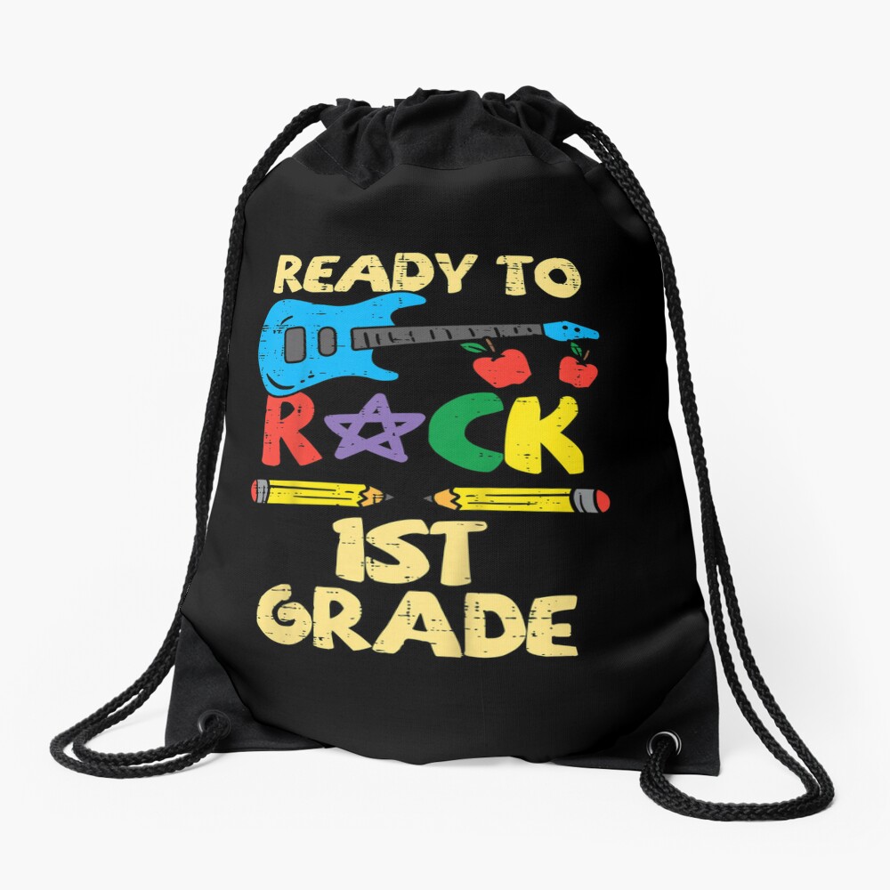 Kids Ready To Rock 1St Grade Guitar First Day Of School Boys Drawstring Bag DSB517