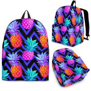 Neon EDM Zig Zag Pineapple Pattern Print Back To School Backpack BP695
