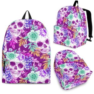 Neon Skull Floral Pattern Print Back To School Backpack BP688