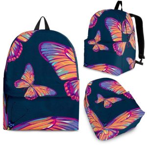 Orange And Purple Butterfly Print Back To School Backpack BP402