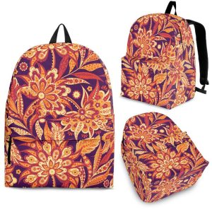 Orange Bohemian Floral Pattern Print Back To School Backpack BP676
