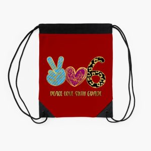 Peace Love Sixth Grade Back To School Drawstring Bag DSB971 2 Peace Love Sixth Grade Back To School Drawstring Bag DSB971 2