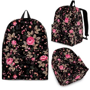 Pink Floral Flower Pattern Print Back To School Backpack BP648