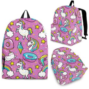 Pink Girly Unicorn Donut Pattern Print Back To School Backpack BP646