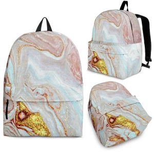 Pink Gold Liquid Marble Print Back To School Backpack BP645