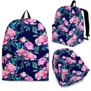 Pink Peony Floral Flower Pattern Print Back To School Backpack BP640