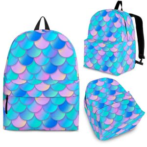 Pink Teal Mermaid Scales Pattern Print Back To School Backpack BP634