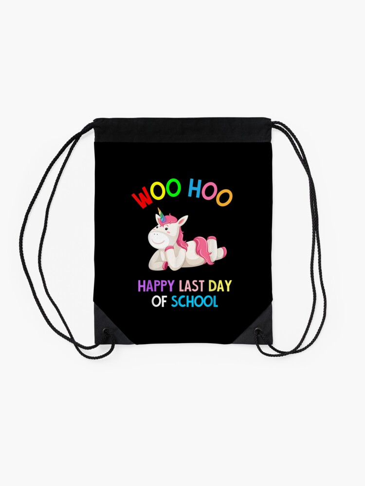 Pink-Unicorn-Woo-Hoo-Happy-Last-Day-Of-School-Girls-Drawstring-Bag-DSB1320-2 Pink Unicorn Woo Hoo Happy Last Day Of School Girls Drawstring Bag DSB1320 2