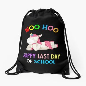 Pink Unicorn Woo Hoo Happy Last Day Of School Girls Drawstring Bag DSB1320