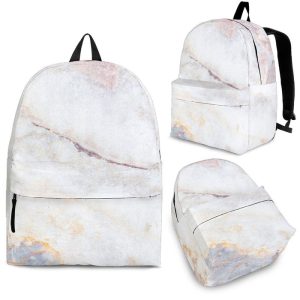 Pink White Grey Marble Print Back To School Backpack BP629