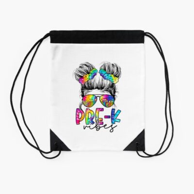Pre K Vibes Messy Bun Girl Back To School First Day Tie Dye Drawstring Bag DSB1131 2 Pre K Vibes Messy Bun Girl Back To School First Day Tie Dye Drawstring Bag DSB1131 2