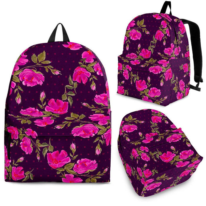 Purple Floral Flower Pattern Print Back To School Backpack BP613