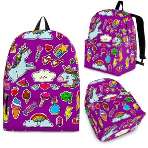 Purple Girly Unicorn Pattern Print Back To School Backpack BP612