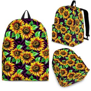 Purple Trippy Sunflower Pattern Print Back To School Backpack BP603