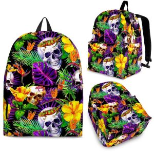 Purple Tropical Skull Pattern Print Back To School Backpack BP600