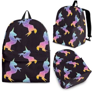 Rainbow Origami Unicorn Pattern Print Back To School Backpack BP596
