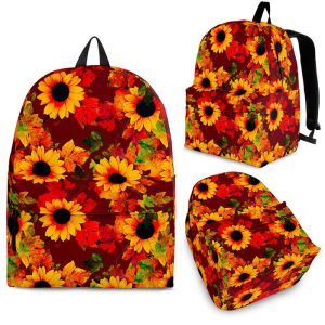 Red Autumn Sunflower Pattern Print Back To School Backpack BP592