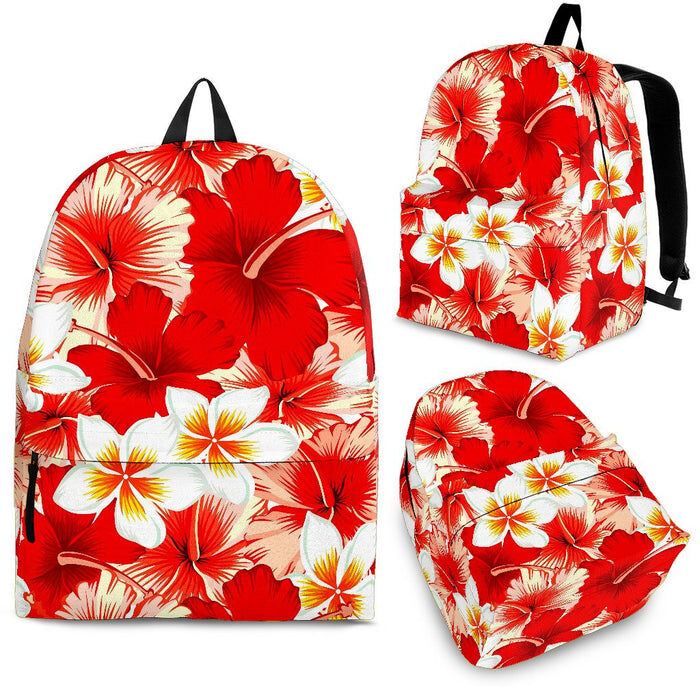 Red Hibiscus Plumeria Pattern Print Back To School Backpack BP121