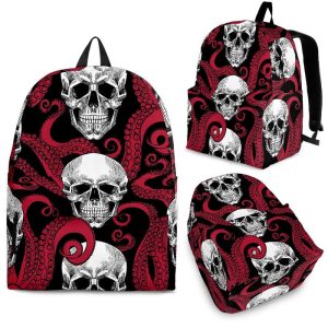 Red Octopus Skull Pattern Print Back To School Backpack BP588