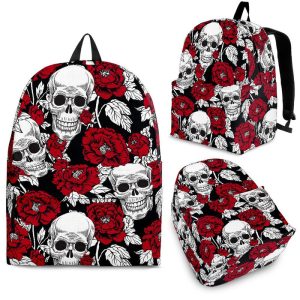Red Peony Skull Pattern Print Back To School Backpack BP587
