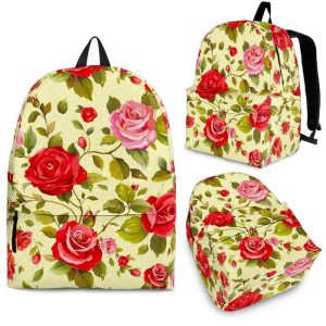 Red Pink Rose Floral Pattern Print Back To School Backpack BP586