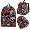 Red Rose Grey Skull Pattern Print Back To School Backpack BP582