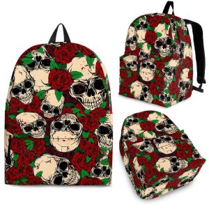 Red Rose Skull Pattern Print Back To School Backpack BP581