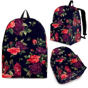 Red Violet Roses Floral Pattern Print Back To School Backpack BP578