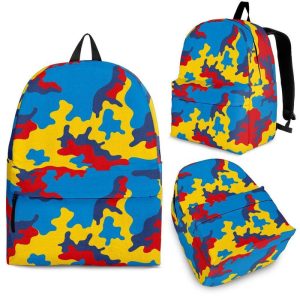Red Yellow And Blue Camouflage Print Back To School Backpack BP395