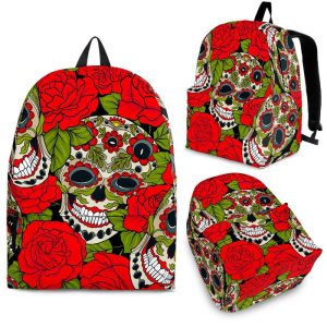 Rose Floral Sugar Skull Pattern Print Back To School Backpack BP575