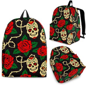 Rose Flower Sugar Skull Pattern Print Back To School Backpack BP574
